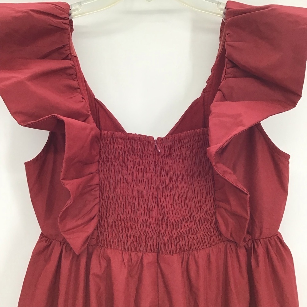 ENTRO NWT Poplin Ruffle Sleeve Baby Doll Mini Dress Maroon Career Size L - Picture 6 of 11